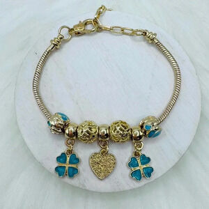 Heart & Clover Charm Bracelet Blue